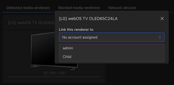 Exemple d'attribution d'un compte à un moteur de rendu